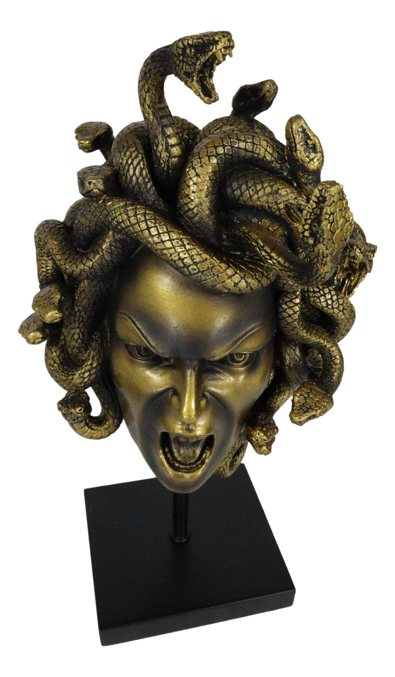 Severed Head Greek Goddess Medusa With Venom Snakes Hair On Pole Stand Figurine