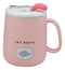 Ebros Coffee Mug Cup With Handle Spoon And Lid 14oz Cats Mugs (Pastel Pink)