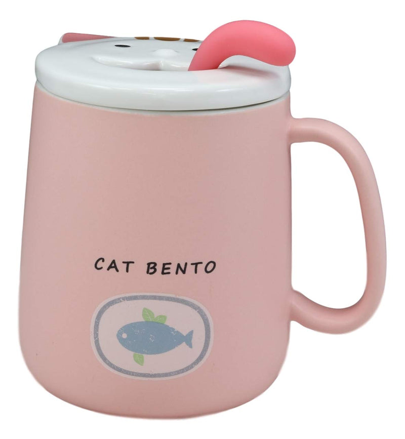 Ebros Coffee Mug Cup With Handle Spoon And Lid 14oz Cats Mugs (Pastel Pink)