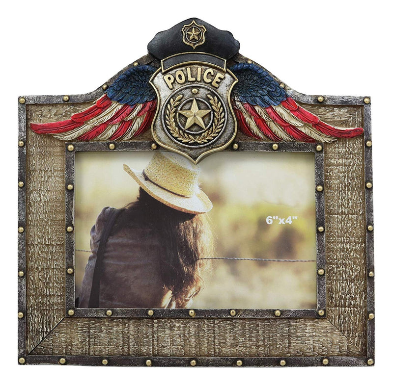 Western Police Emblem Logo Badge Picture Frame with Easel Back for 4"X6" Photo