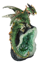 Metallic Green Iridescent Dragon On Faux Geode Rock Quartz Crystal Cove Figurine