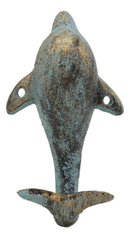 Ebros Set of 2 Dolphin Cast Iron Wall Coat Hooks Rustic Nautical Home Decor