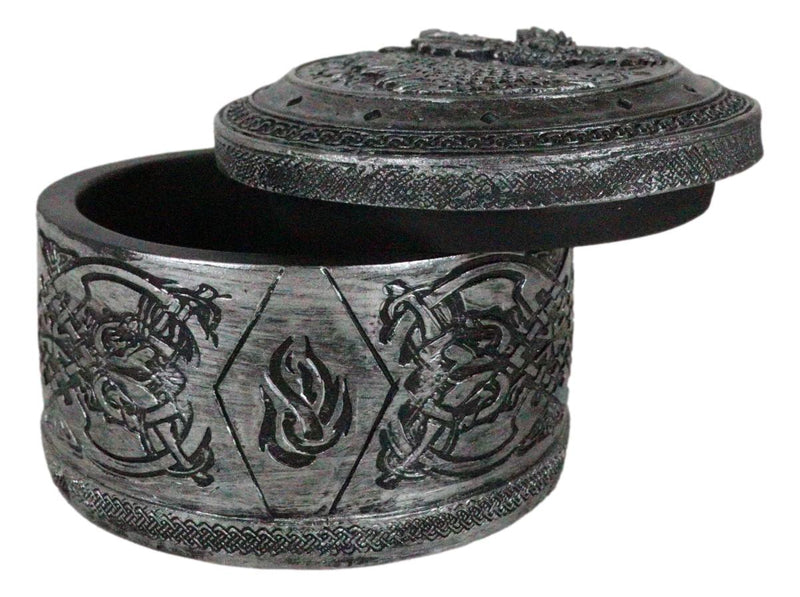 Round Celtic Dragon Vault Spirit Rune Knotwork Silver Decorative Jewelry Box