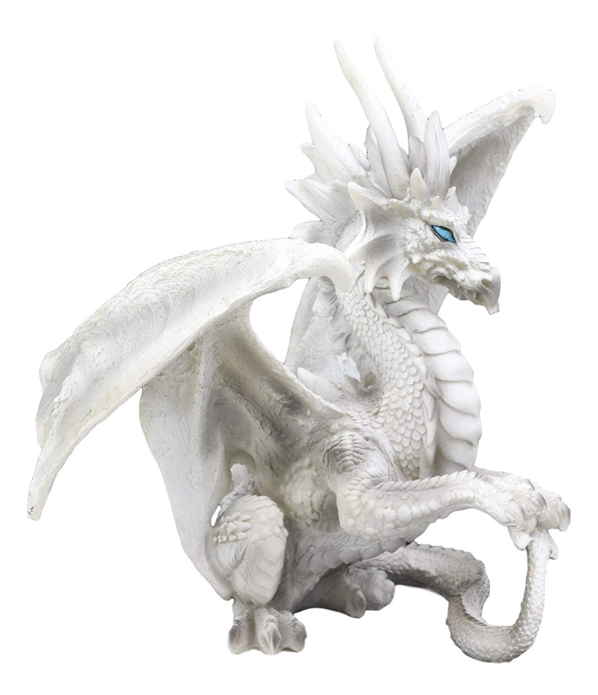 Ebros Ruth Thompson White Checkmate Dragon with Majestic Horns Statue 8.25"H