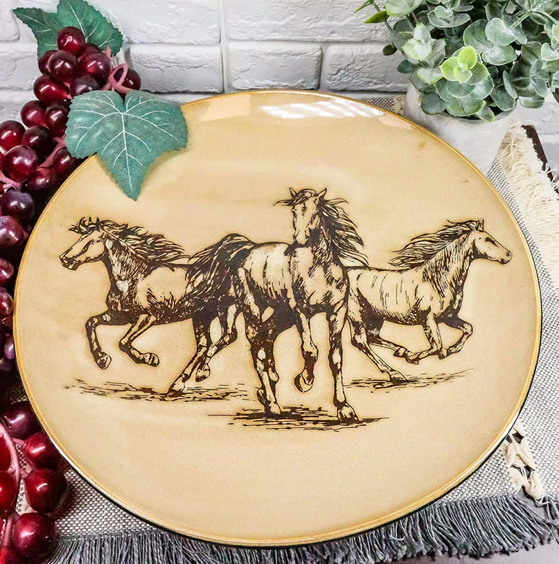 Ebros Western Rustic Running Horses Abstract Art Round Dinner Plate Set of 4