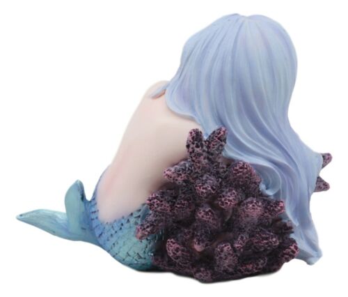 Under The Sea Blue Child Mermaid Sleeping On Coral Bed Statue Mergirl Figurine