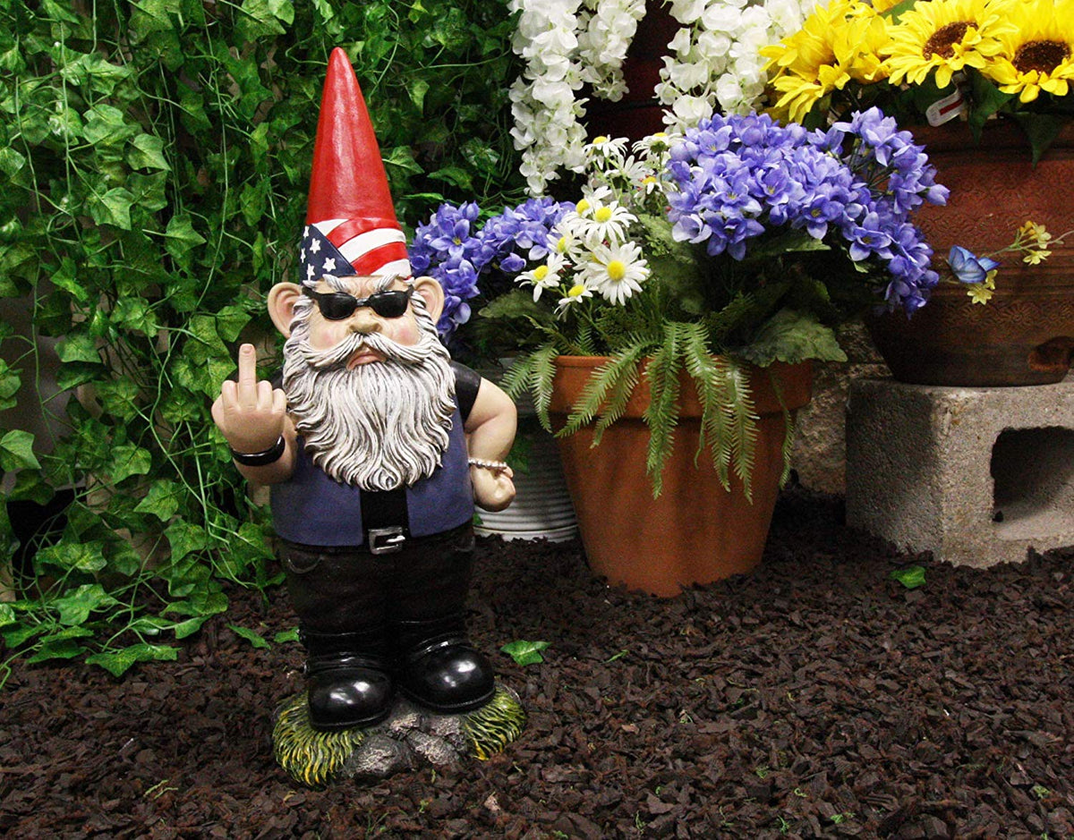 Ebros Rude Garden Greeter Go Away! Gnome Dwarf Statue 17.25"H Patriotic Gnome - Ebros Gift