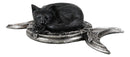 Wicca Witchcraft Triple Moon Insignia With Sleeping Black Cat And Rose Figurine