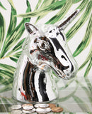 Electroplated Silver Sacred Unicorn Head Money Coin Bank Figurine Kids Adults