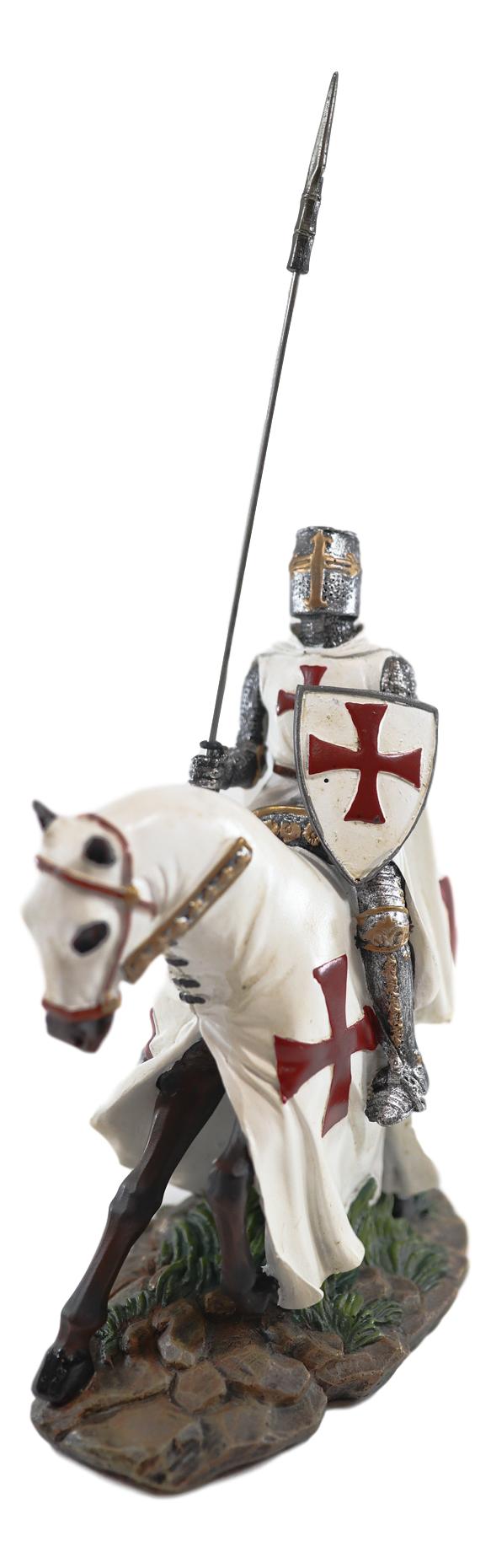 Ebros Crusader English Knight On Heavy Cavalry Horse Statue Phalanx Spear Horse