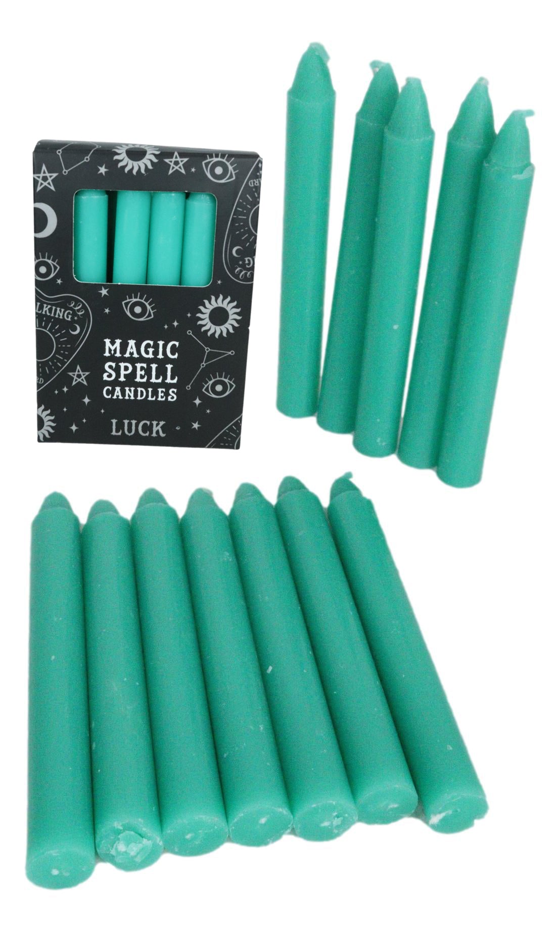 Green Luck Prosperity Pack of 12 Wicca Occult Witch Ritual Spell Chime Candles - Ebros Gift
