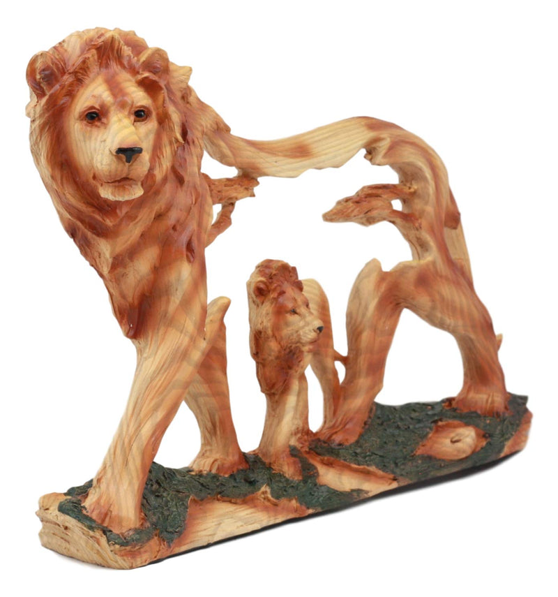 Ebros Large Faux Wood Majestic African Savannah Pride Lion Scene Sculpture