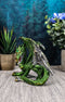 Ebros Metallic Green and Silver Crouching Emerald Dragon Statue 4.75" Long Figurine