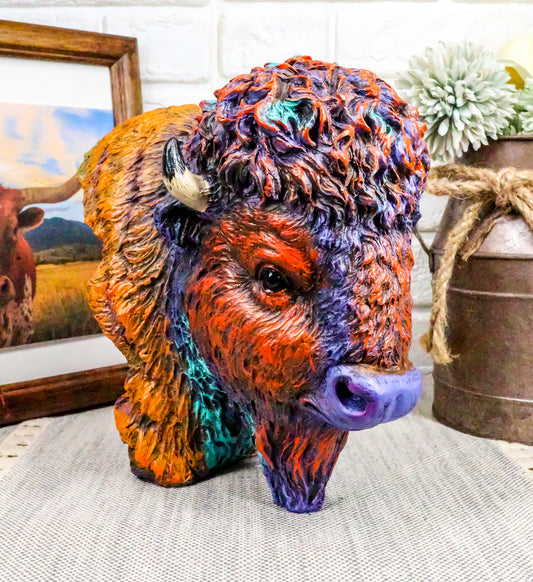 Ebros Gift Wild & Free Colorful American Bison Bust Figurine 7" H Multi Color - Ebros Gift