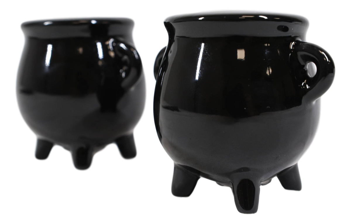 Ebros Halloween Witching Hour Witch Magic Black Cauldrons Salt N Pepper Shakers - Ebros Gift
