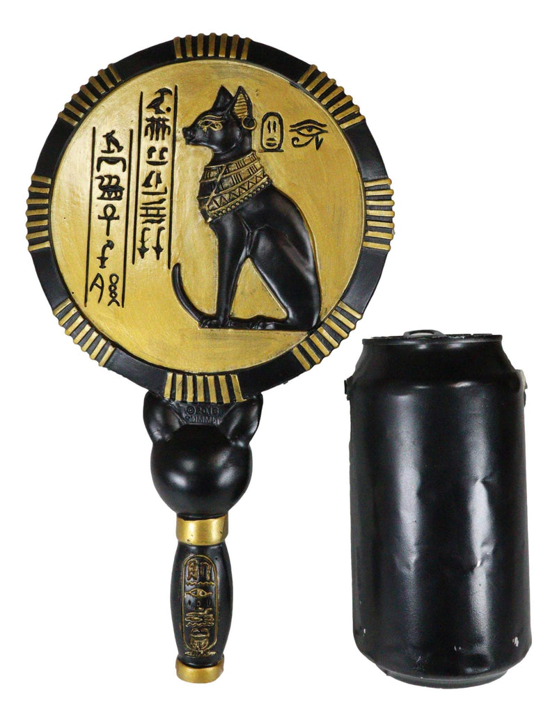 Ancient Egyptian Hieroglyphs Golden Goddess Bastet Cat Hand Mirror Figurine