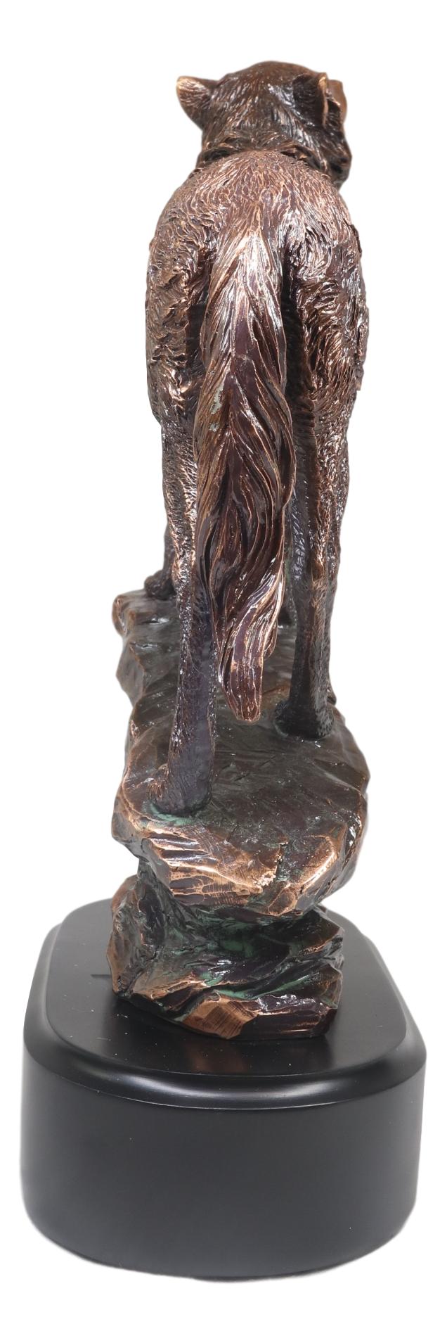 Midnight Moon Howling Alpha Gray Wolf Statue In Bronze Electroplated Finish