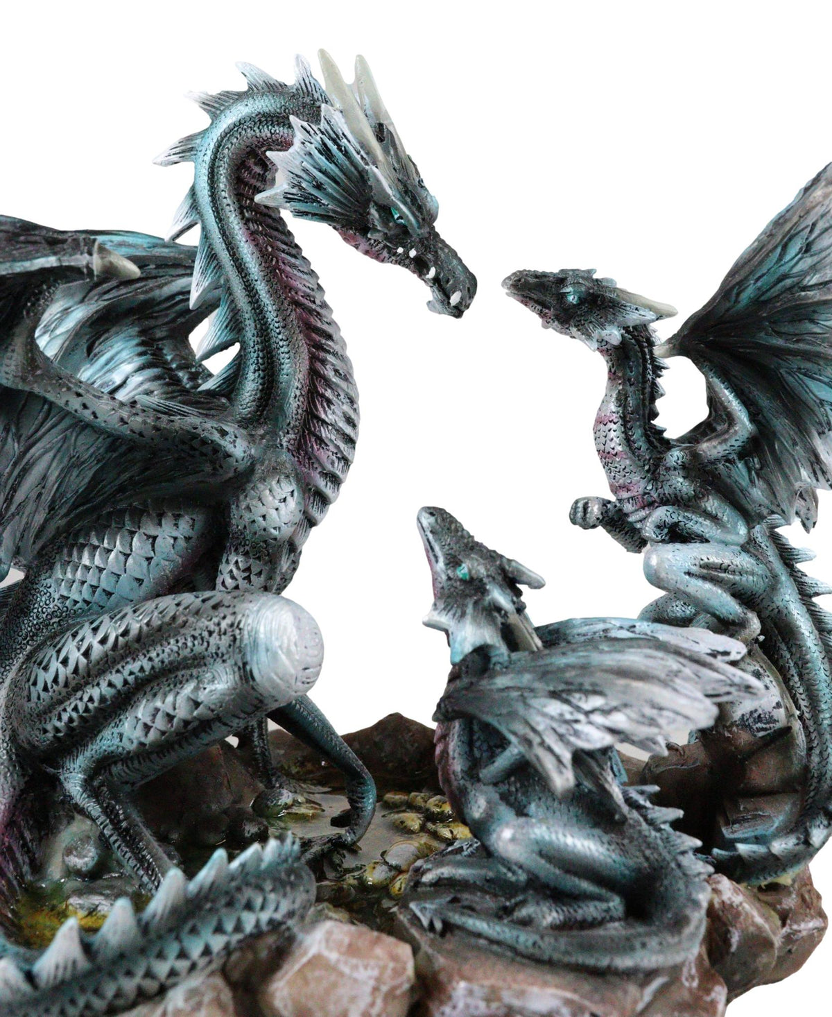 Narygos Blue Iceberg Mother Dragon With Baby Dragons Statue Home Decor Fantasy - Ebros Gift