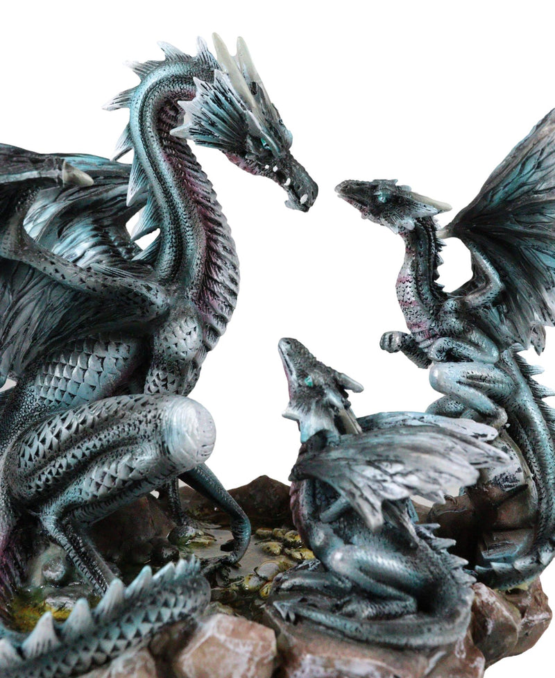 Narygos Blue Iceberg Mother Dragon With Baby Dragons Statue Home Decor Fantasy