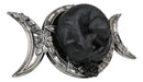 Wicca Witchcraft Triple Moon Insignia With Sleeping Black Cat And Rose Figurine