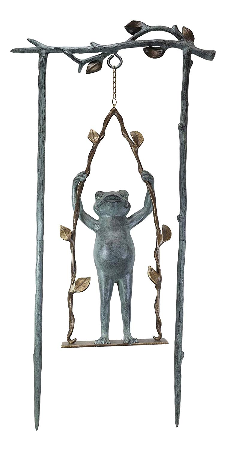 Ebros Gift 36" Tall Aluminum Metal Whimsical Acrobatic Stunt Frog On Vine Swing Garden Stake Statue 'Child's Play' Patio Pool Pond Lawn Frogs Decorative Sculpture Accent
