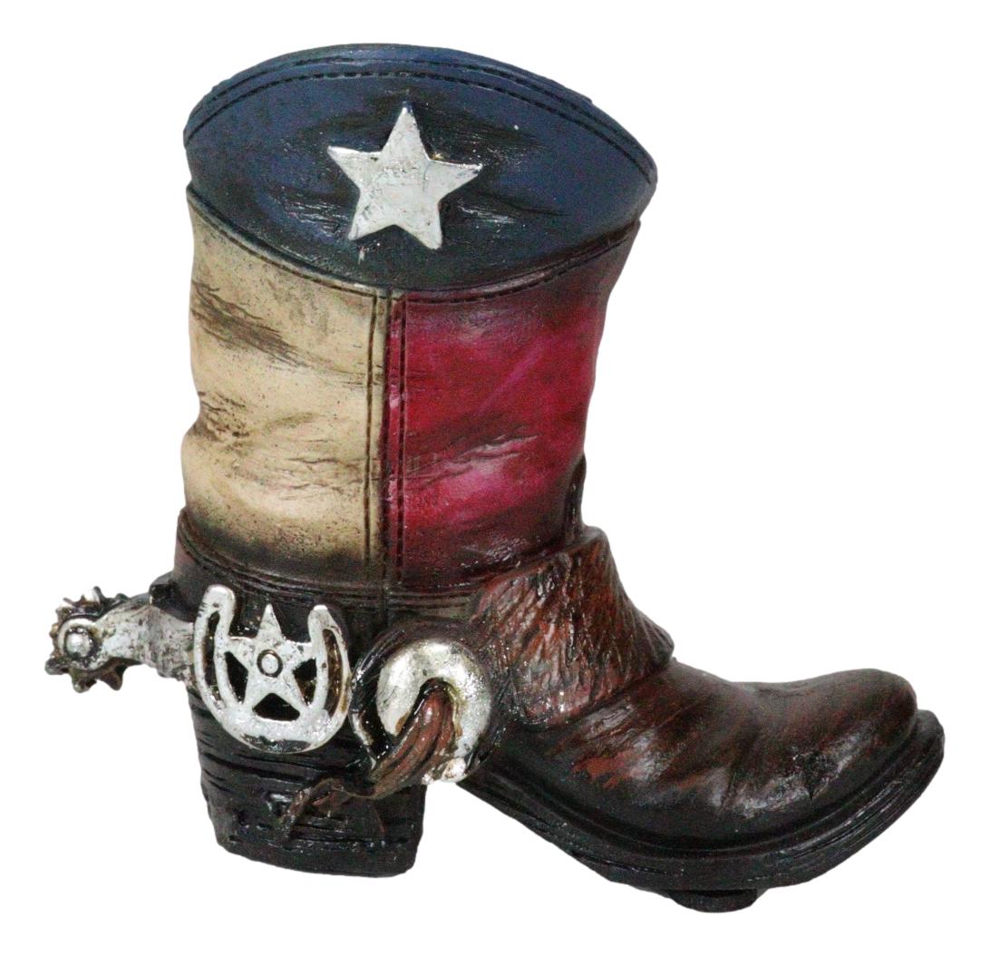 Rustic Western Texas State Flag Fancy Cowboy Boot With Spur Toothpick Holder - Ebros Gift
