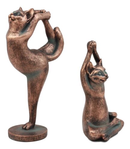 Ebros Yoga Cat Statue Set of 2 Stretching Zen Cats in Meditating and One Leg Balance Posture