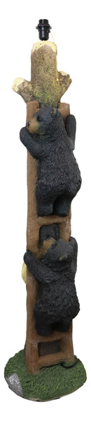 Rustic Black Bear Cubs Climbing Up Tree Ladder Standing Floor Lamp Statue 60"H