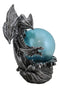 Silver Ocean Dragon Riding Tidal Sea Waves With Colorful LED Sphere Orb Figurine