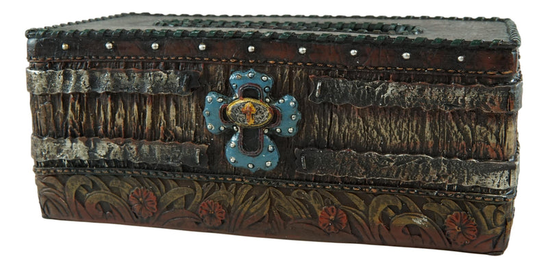 Country Rustic Western Blue Cross W/ Concho Rectangular Tissue Box Holder Case