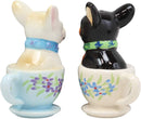 Ceramic Teacup Black White Chihuahua Dogs Kissing Salt And Pepper Shakers Set