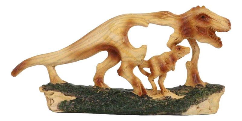 Jurassic Dinosaur Tyrannosaurus Rex Mother and Baby Faux Wood Cutout Figurine