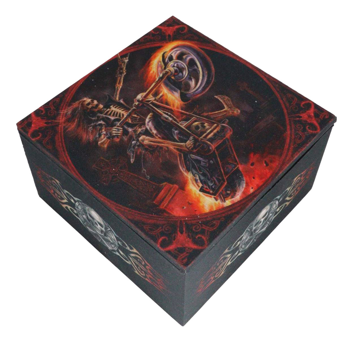 Gothic Skeleton Ghost Hell Rider Biker Hot Fire Decorative Mirror Trinket Box