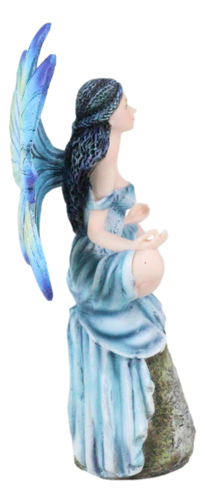 Fae Garden Zen Blue Dragonfly Fairy Meditating On Koan Yoga Rock Figurine