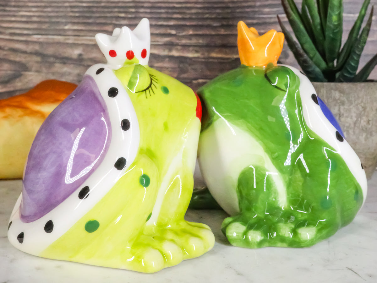 Ebros Frog Prince And Princess Kissing Ceramic Magnetic Salt And Pepper Shakers - Ebros Gift