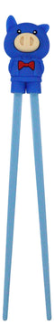 Blue Porky Pig Reusable Training Chopsticks Set With Silicone Helper BPA Free