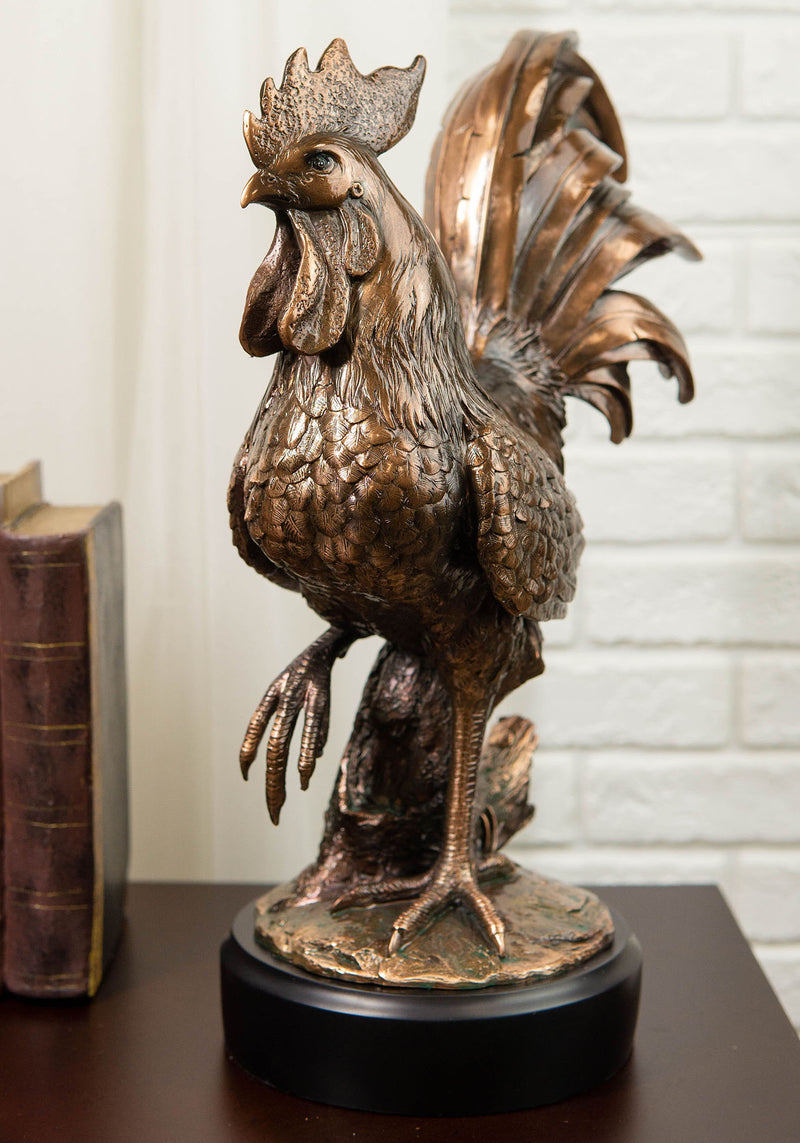 Ebros Decorative Large Rustic Country Farm Rooster Bronze Electroplated Statue