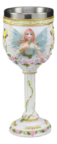 Ebros Holy Matrimony Blue And Pink Butterfly Bridal Floral Fairy Wine Goblet 7oz