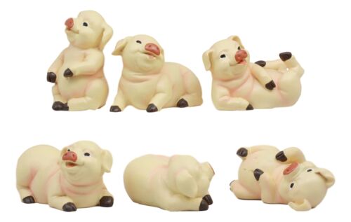 Whimsical Farm Baby Porky Pig Piggies Set of 6 Figurines 3"H Small Statues Decor