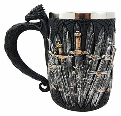 Ebros Gift Medieval Renaissance Dragon Iron Throne Of Swords Coffee Mug Drinking Beer Stein Tankard Cup