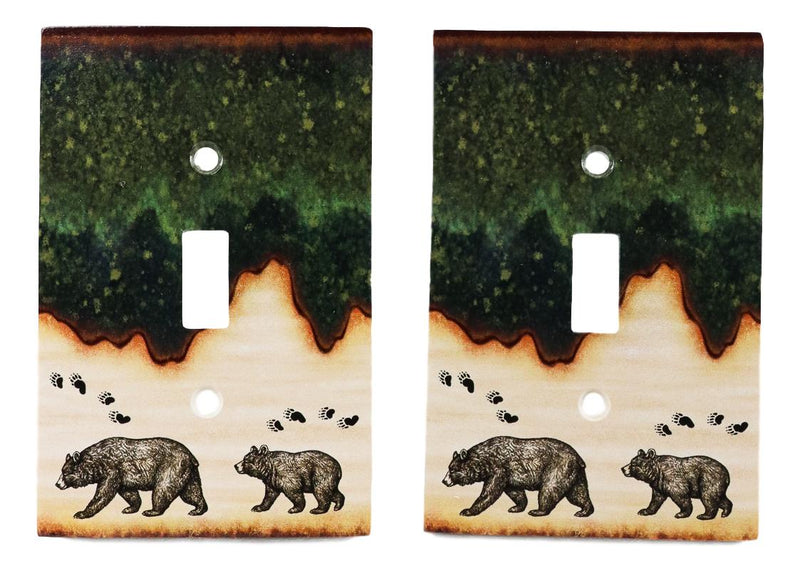Pack of 2 Rustic Forest Mama Bear And Cub Single Toggle Switch Wall Outlet Plate