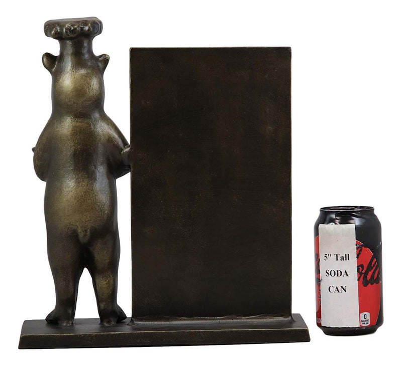 Ebros Aluminum Whimsical Black Bear with Chef Hat Standing by A Menu Board Statue 12.5" Tall Rustic Western Cottage Cabin Lodge Bears Home Kitchen and Dining Countertop Table Decor Sculpture