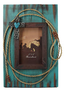 Rustic Western Cowboy Turquoise Barn Wood With Lasso Rope and Cross Photo Frame
