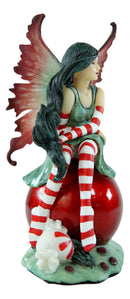 Ebros Amy Brown Santa Elf Fae Peppermint Candy Cane Christmas Tree Fairy Figurine