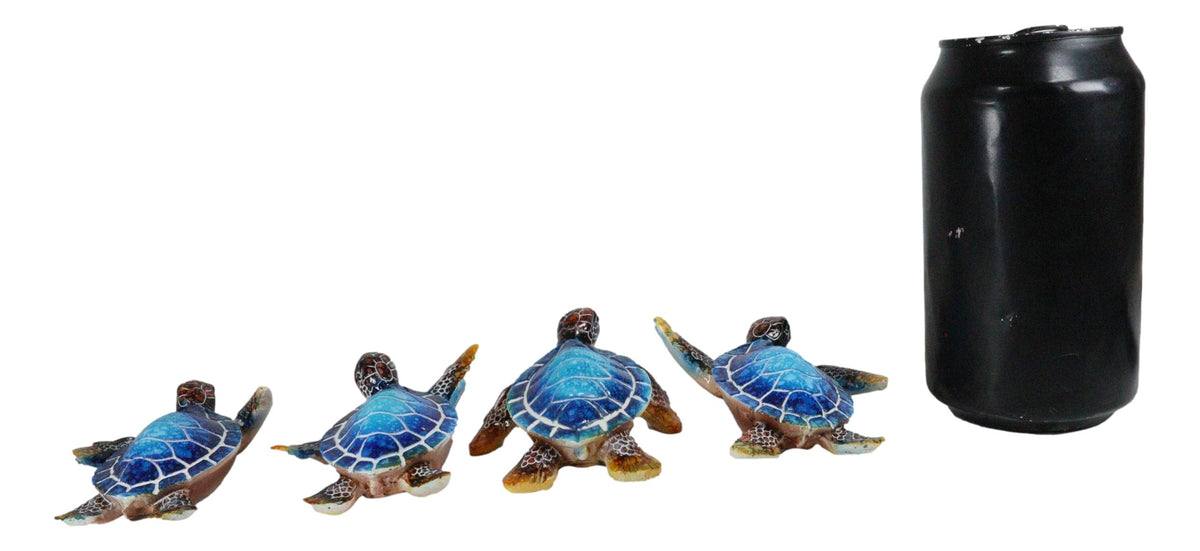 Blue Coastal Ocean Marine Giant Sea Turtle Miniature Figurines Pack Of 4