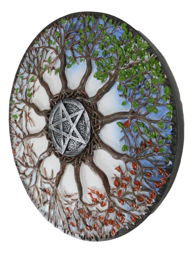 Four Seasons Dendritic Tree Wheel of Life with Pentagram Star Wall Decor Plaque