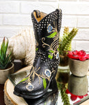 Western Cowboy Black Tooled Leather Floral Vines Cowboy Boot Pen Holder Vase