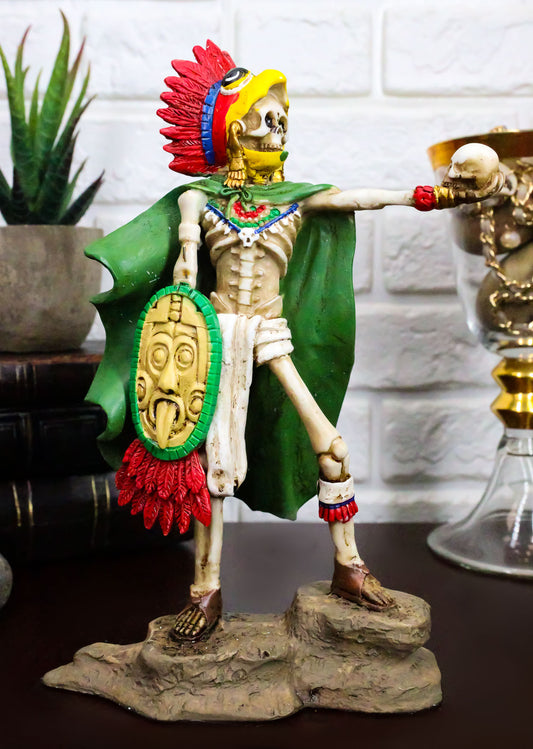 Tenochtitlan Aztec Eagle Warrior Skeleton Statue Day of The Dead Skull Phantom - Ebros Gift