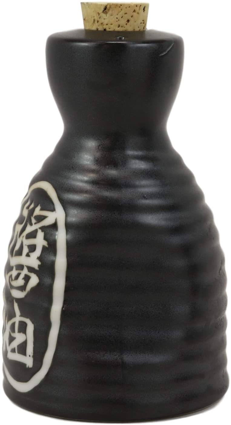 Matte Black Traditional Japanese Soy Sauce Dispenser Flask Tenmoku Porcelain Set