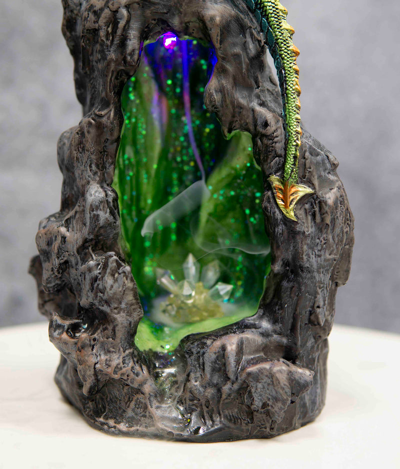 Ebros Emerald Dragon On Crystal Geode Mountain Backflow Incense Burner With LED